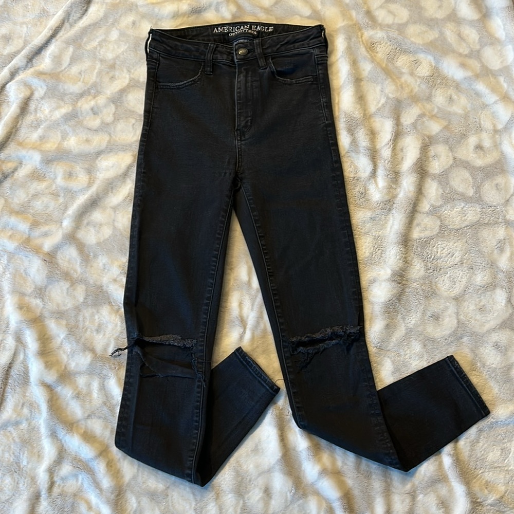 American Eagle Super Hi Rise Jeggings Super Stretch Black Size 2
